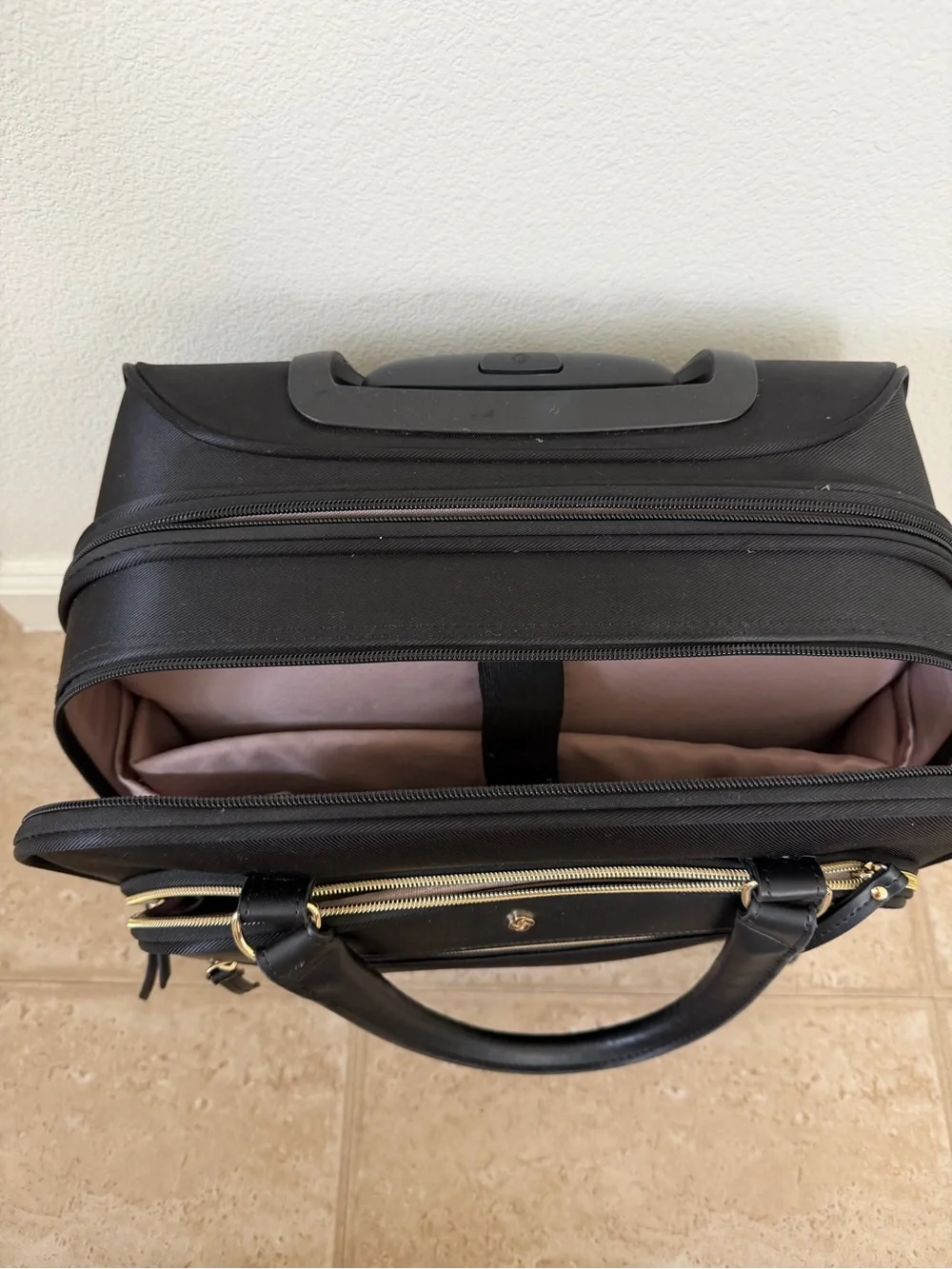 Samsonite Black Carry-On Rolling Travel Tote with Gold Accents